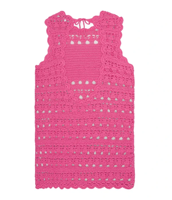 meilleur service Ganni Robe De Plage Crochet Coton Organique Rose 3