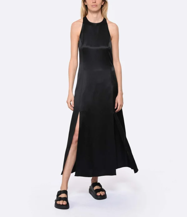 LOULOU STUDIO Robe Midi Mina Soie Noir boutique pas cher 3