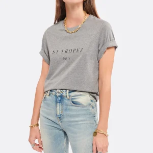 marque moins cher Tee-shirt Lulli St-Tropez Col Rond Coton Gris, Collaboration Jeanne Vouland X Lulli 8