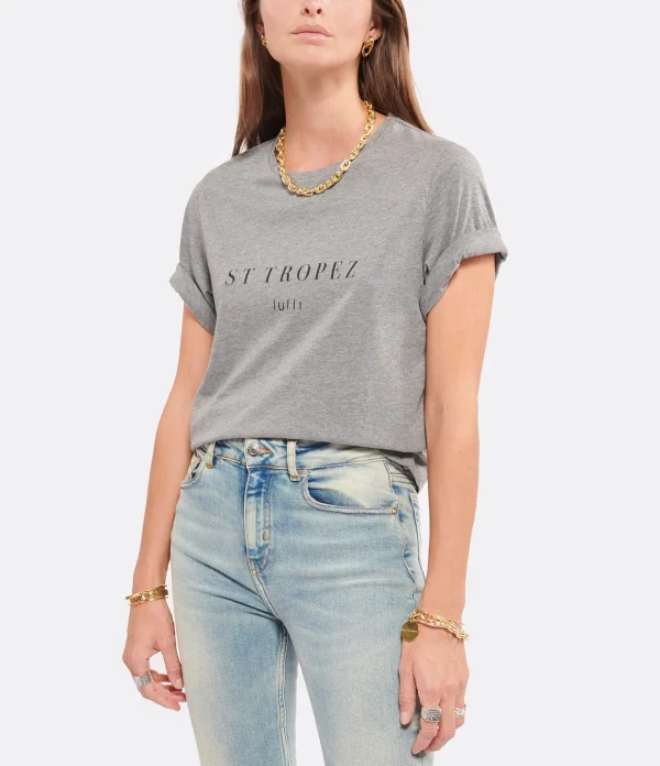 marque moins cher Tee-shirt Lulli St-Tropez Col Rond Coton Gris, Collaboration Jeanne Vouland X Lulli 3