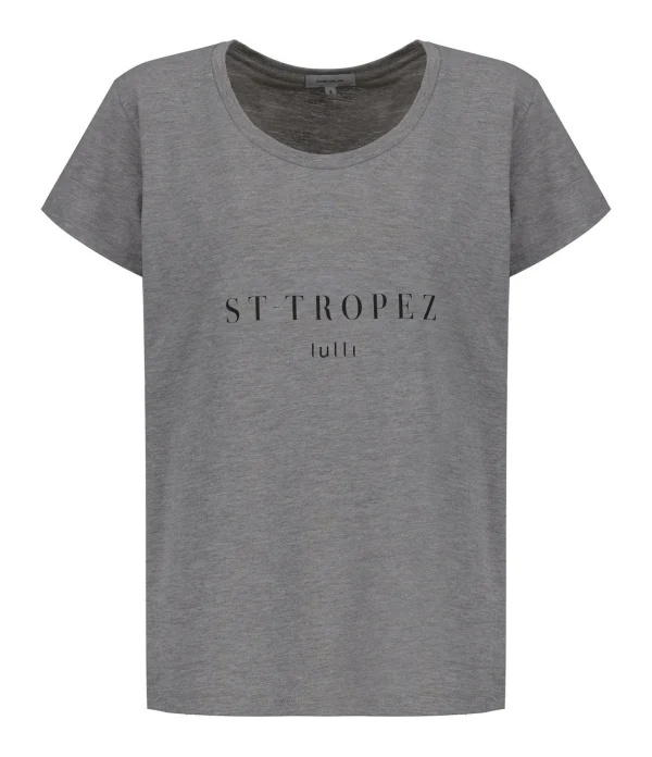 marque moins cher Tee-shirt Lulli St-Tropez Col Rond Coton Gris, Collaboration Jeanne Vouland X Lulli 1