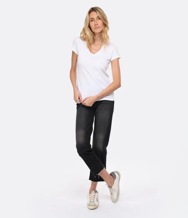 MAJESTIC FILATURES Tee-shirt Julia Col V Coton Blanc soldes ligne 6