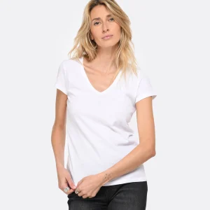 MAJESTIC FILATURES Tee-shirt Julia Col V Coton Blanc soldes ligne 12