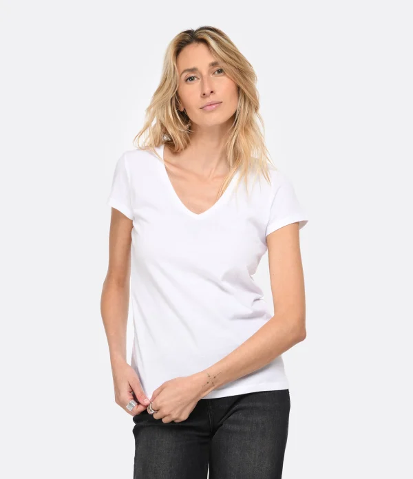 MAJESTIC FILATURES Tee-shirt Julia Col V Coton Blanc soldes ligne 4