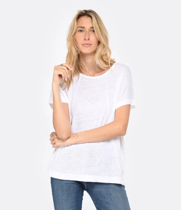 à prix d'occasion MAJESTIC FILATURES Tee-shirt Col Rond Lin Blanc 5