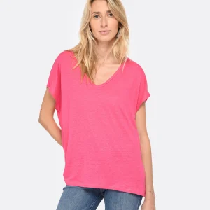 MAJESTIC FILATURES Tee-shirt Col V Lin Flamingo Livraison internationale 11