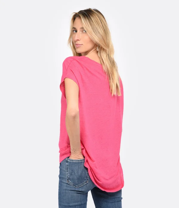 MAJESTIC FILATURES Tee-shirt Col V Lin Flamingo Livraison internationale 5