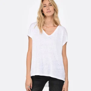 MAJESTIC FILATURES Tee-shirt Col V Lin Blanc Satisfait ou Remboursé 13