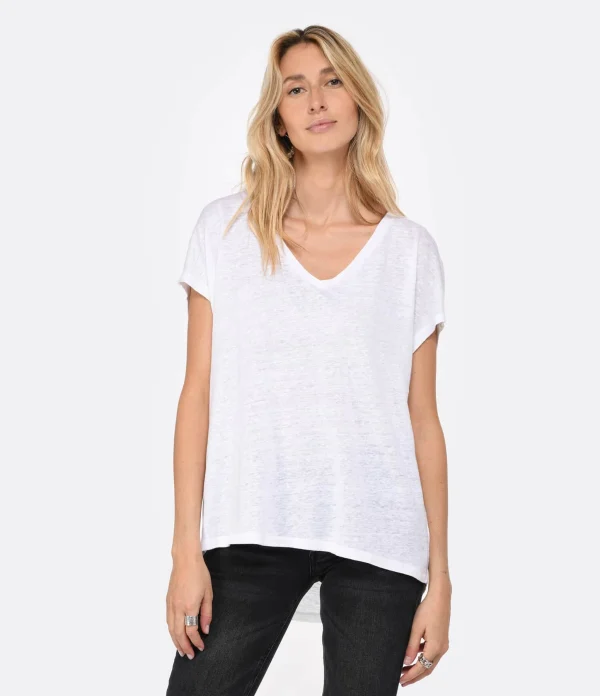 MAJESTIC FILATURES Tee-shirt Col V Lin Blanc Satisfait ou Remboursé 4