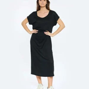 pas cher en vente MAJESTIC FILATURES Robe Longue Lin Noir 10