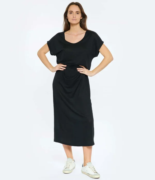 pas cher en vente MAJESTIC FILATURES Robe Longue Lin Noir 4