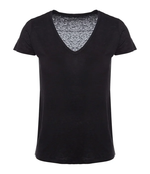 MAJESTIC FILATURES Tee-shirt Lisa Col V Lin Noir mode pas cher 1