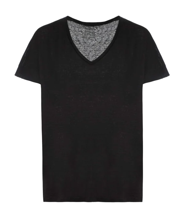 MAJESTIC FILATURES Tee-shirt Loose Col V Lin Noir vente à bas prix 1