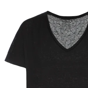 MAJESTIC FILATURES Tee-shirt Loose Col V Lin Noir vente à bas prix 8