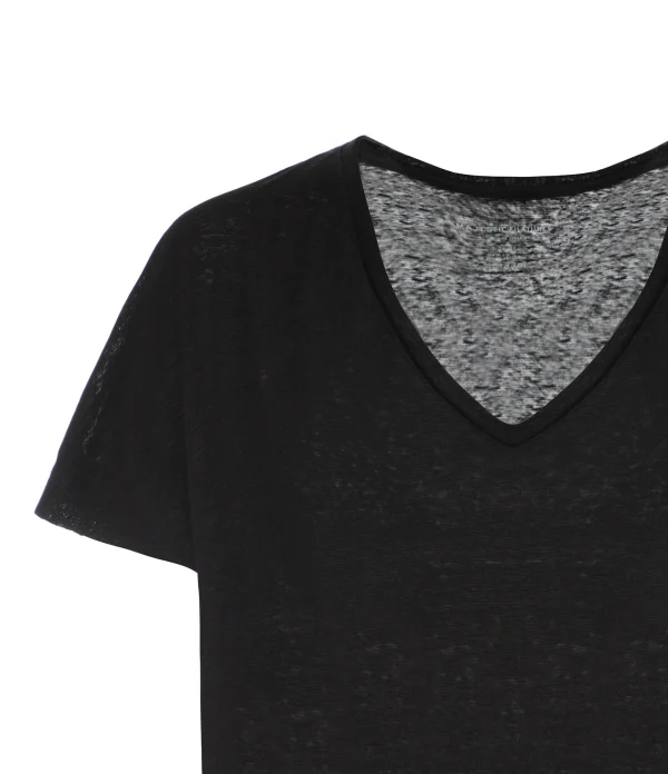 MAJESTIC FILATURES Tee-shirt Loose Col V Lin Noir vente à bas prix 3