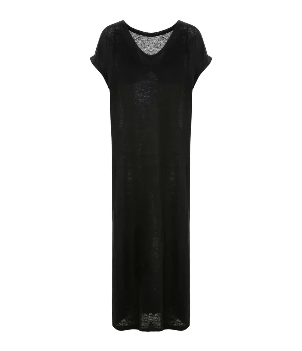 pas cher en vente MAJESTIC FILATURES Robe Longue Lin Noir 1