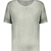 MAJESTIC FILATURES Tee-shirt Col Rond Lin Kaki magasin paris 17