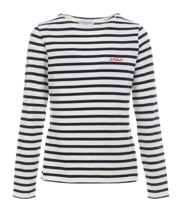 Maison Labiche Tee-shirt Amour Coton Biologique Ivoire Bleu Navy soldes pas cher 1