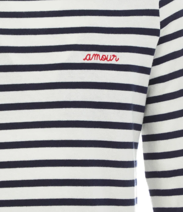 Maison Labiche Tee-shirt Amour Coton Biologique Ivoire Bleu Navy soldes pas cher 3