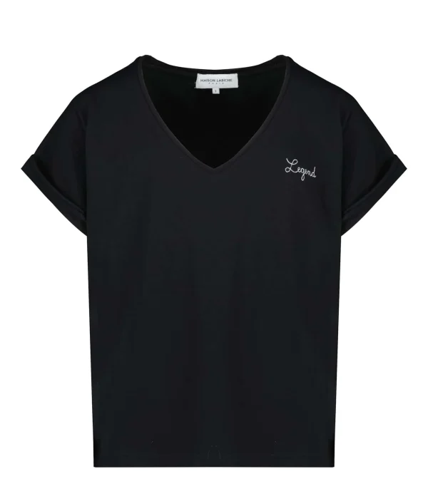 magasin pas cher Maison Labiche Tee-shirt Col V Legend Coton Biologique Noir 1