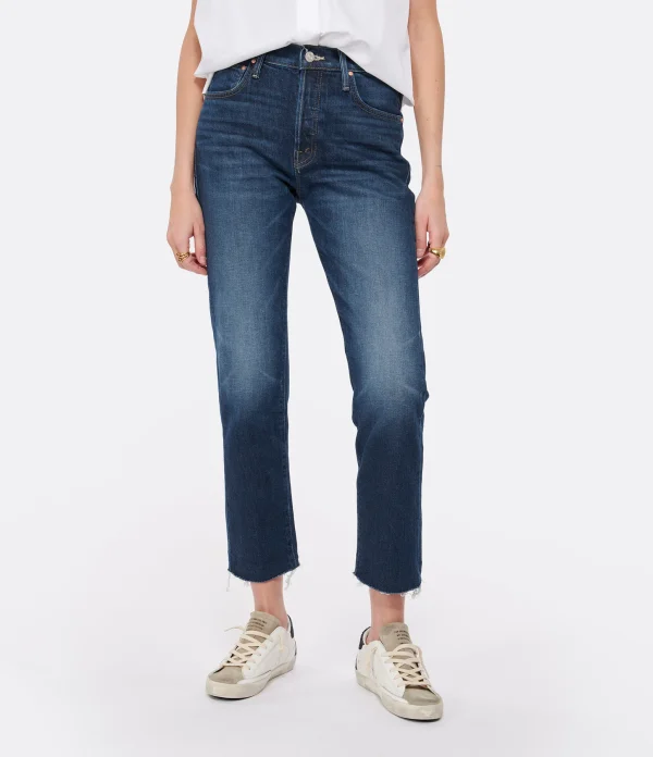 MOTHER Jean The Scrapper Cuff Ankle Fray Superior Denim Bleu Let’S Wine About It mode pas cher 5