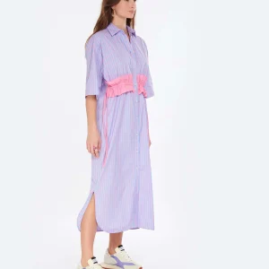 MSGM Robe Coton Bleu Rayures Vente 10