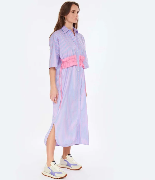 MSGM Robe Coton Bleu Rayures Vente 4