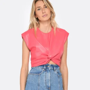 MSGM Top Rose Vif Simili Cuir boutique pas cher 11