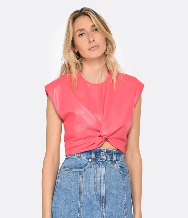 MSGM Top Rose Vif Simili Cuir boutique pas cher 4