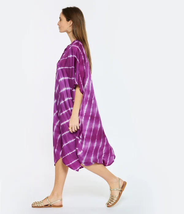 NOUS Robe Kaftan Sam Rayures Violet pas cher en vente 5