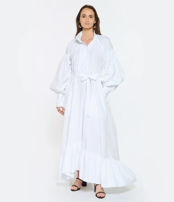 PATOU Robe Longue Painter Coton Blanc achat pas cher 6