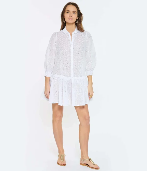 site soldes Poupette St Barth Robe Courte Tesorino Coton Brodé Blanc 4