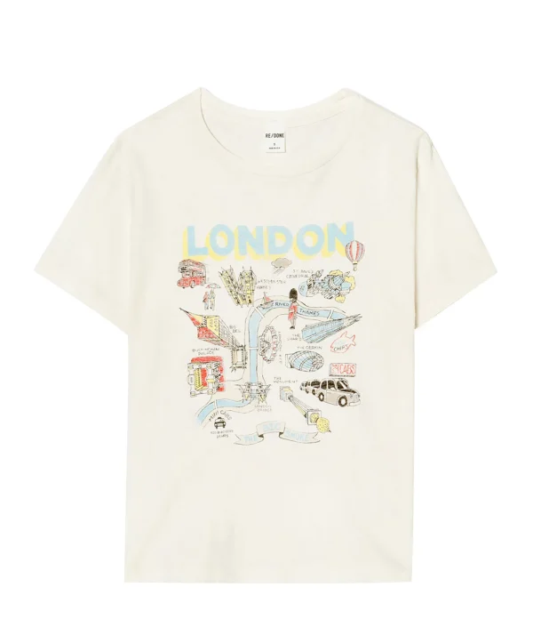 marque moins cher RE/DONE Tee-shirt London Coton Blanc Vintage 1