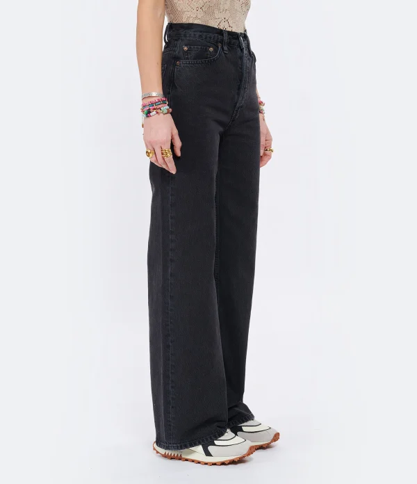 à prix imbattables RE/DONE Jean 70s Ultra High Rise Wide Leg Denim Noir 5