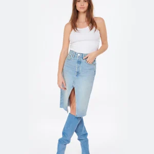 RE/DONE Jupe Midi Denim Coton Bleu Opal Indigo site officiel 14