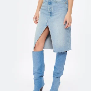 RE/DONE Jupe Midi Denim Coton Bleu Opal Indigo site officiel 16