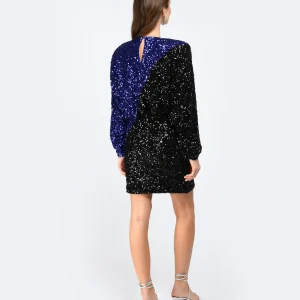 ROTATE Robe Mini Bicolore Sequins Noir Bleu Retour Facile et Gratuit 12