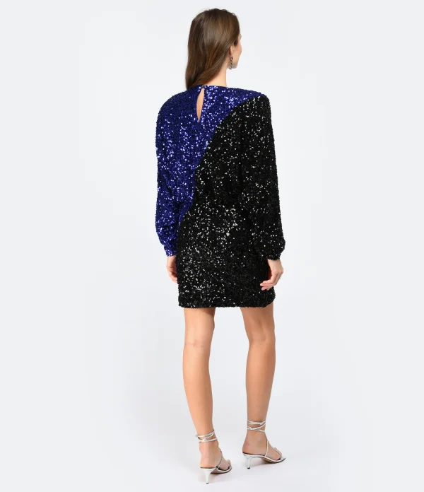 ROTATE Robe Mini Bicolore Sequins Noir Bleu Top ventes 5