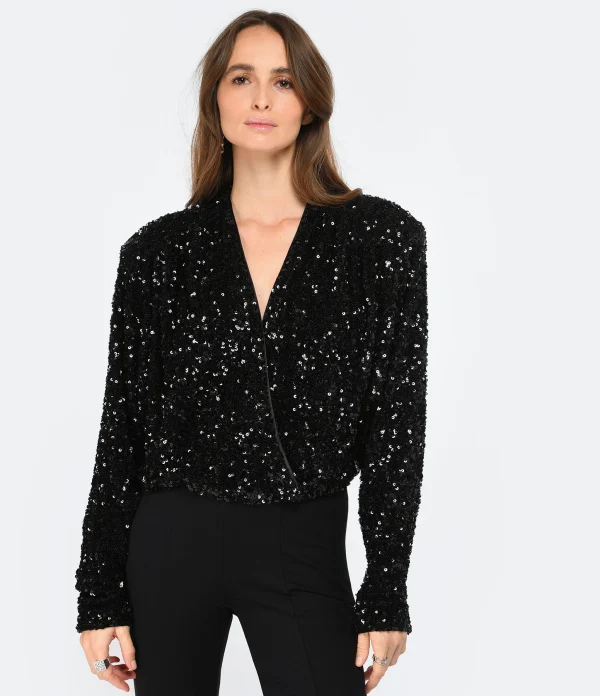 achat pas cher ROTATE Top Court Sequins Noir 4