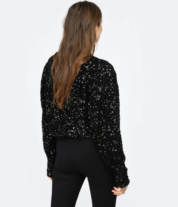 achat pas cher ROTATE Top Court Sequins Noir 5