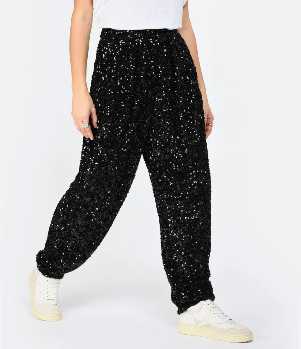 ROTATE Pantalon Taille Haute Sequins Noir boutique en ligne 5