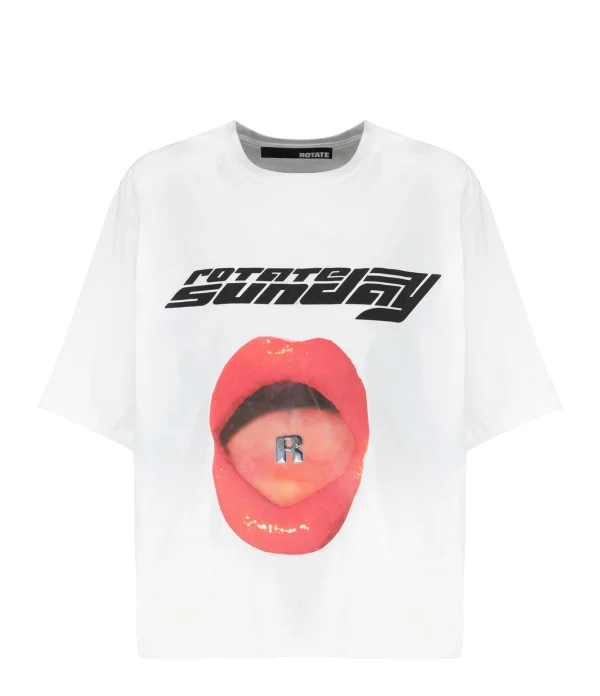 pas cher marque ROTATE Tee-shirt Lips Coton Blanc, Capsule Sunday 1