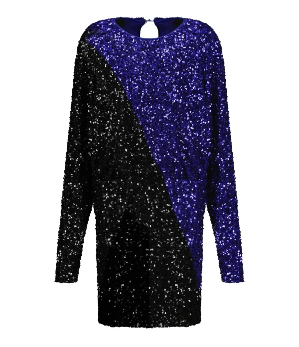 ROTATE Robe Mini Bicolore Sequins Noir Bleu Retour Facile et Gratuit 1