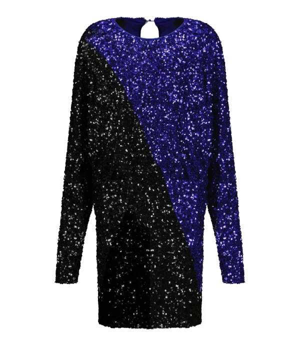 ROTATE Robe Mini Bicolore Sequins Noir Bleu Top ventes 1