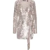 ROTATE Robe Wrap Bridget Sequin Argenté pas cher en vente 16