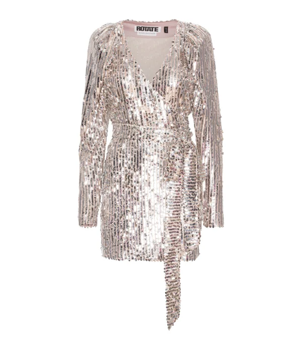 ROTATE Robe Wrap Bridget Sequin Argenté pas cher en vente 1