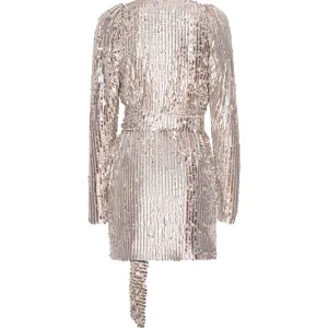 ROTATE Robe Wrap Bridget Sequin Argenté pas cher en vente 9