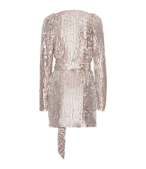 ROTATE Robe Wrap Bridget Sequin Argenté pas cher en vente 3