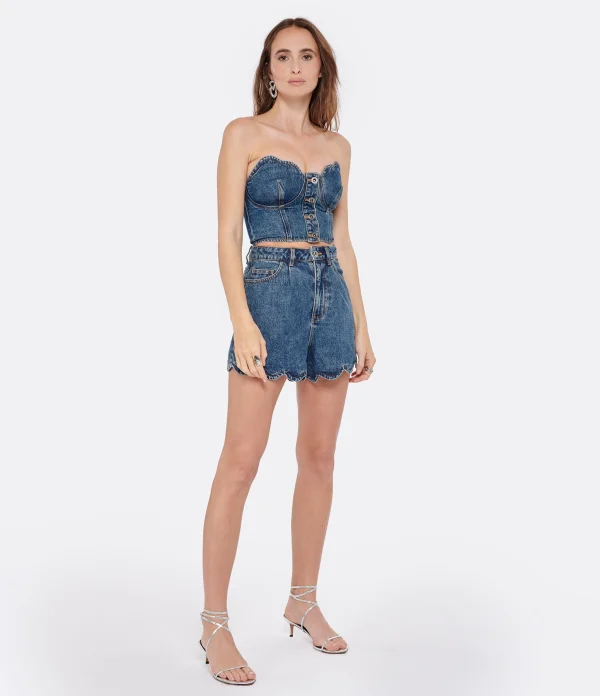 SELF PORTRAIT Top Court Bustier Denim Bleu excellents soldes 4