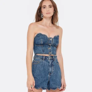 SELF PORTRAIT Top Court Bustier Denim Bleu excellents soldes 8